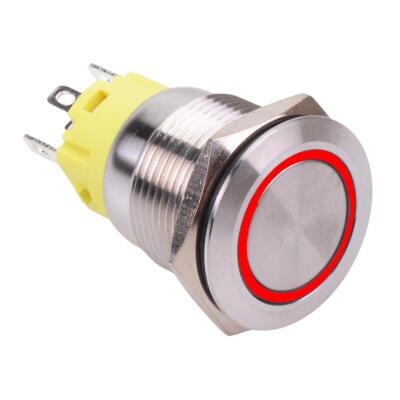 Red LED 24V On-On Latching 19mm Vandal Push Switch SPDT