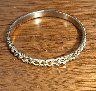 Gold Tone Link Chain Bangle Bracelet Vintage In Great Condition 