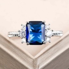 2.1CT Simulated Sapphire Ring 925 Silver Plated Dazzling Ring For Valentine Gift
