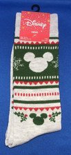 1 PAIR DISNEY CHRISTMAS MICKEY MOUSE UNISEX CREW SOCK. GREEN/RED/GRAY 10-13