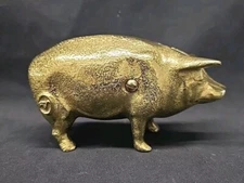 Vintage Valleau Studio Brass Pig Piggy Coin Bank Stamped Marked V 5x3 In 