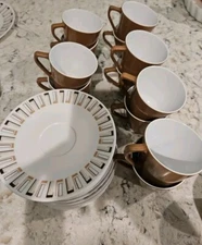 Vintage MCM Harmony House Athena Melamine 27 Pcs Saucer,Cups,Creamer,Sugar Bowl
