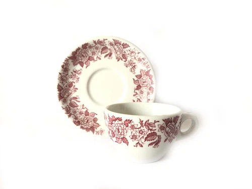 Vintage Jackson China Restaurant Ware Red Flower Teacup Coffee Cup Saucer Set