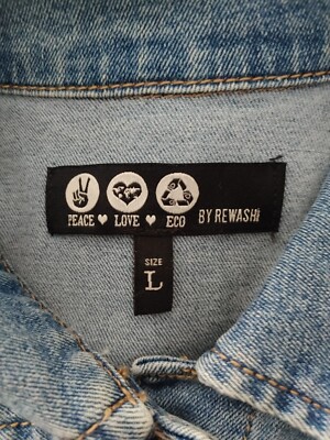 peace love eco by rewash denim dress Peace Love Eco by Rewash Denim Dress Button Front Short Sleeve Med Blue L #16976