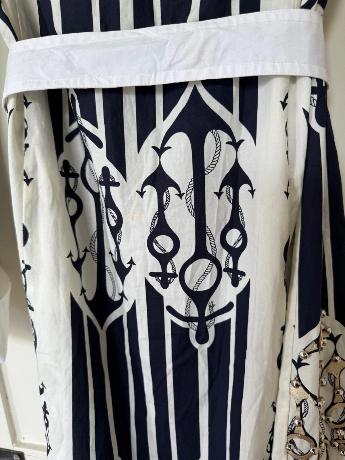 Abito Tory Burch in cotone stampato impreziosito a righe marinare midi tg 2 nautico