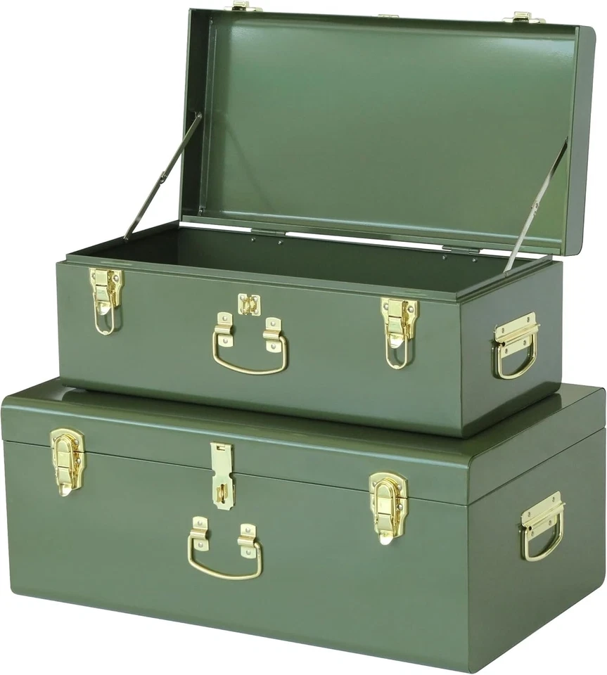 Modern Dual Metal Trunk Set with Secure Clasps - Perfect for Storing Valuables - Image 3 of 4