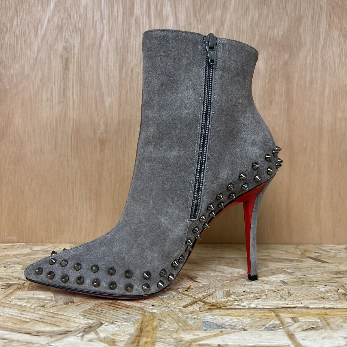 christian louboutin Ankle Booties In Grey Suede With Spikes | eBay