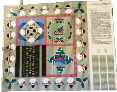 VTG Wamsutta OTC Snowman Sampler Fabric Panel Cutter Three Quilt Blocks