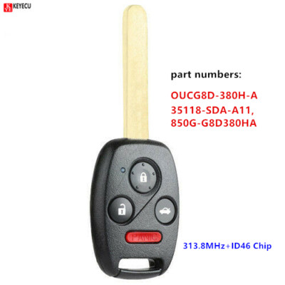 Remote Car Key Fob 313.8MHz+ID46 Chip for 2003-2007 Honda Accord OUCG8D-380H-A