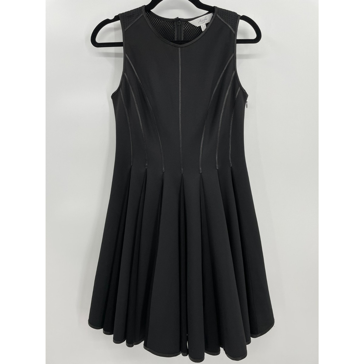AIRFA Black Lined Mesh Sleeveless Fit and Flare Dress Size M (9)