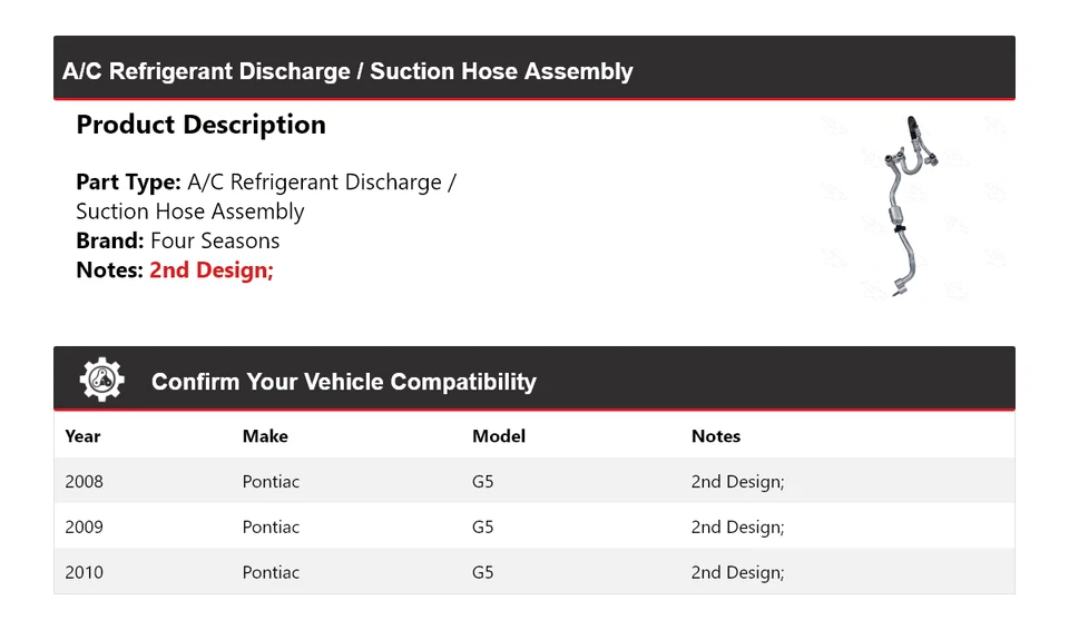 Conjunto de manguera de succión/descarga de refrigerante de CA para Pontiac G5 2008-2010 4 estaciones Foto 2 de 4