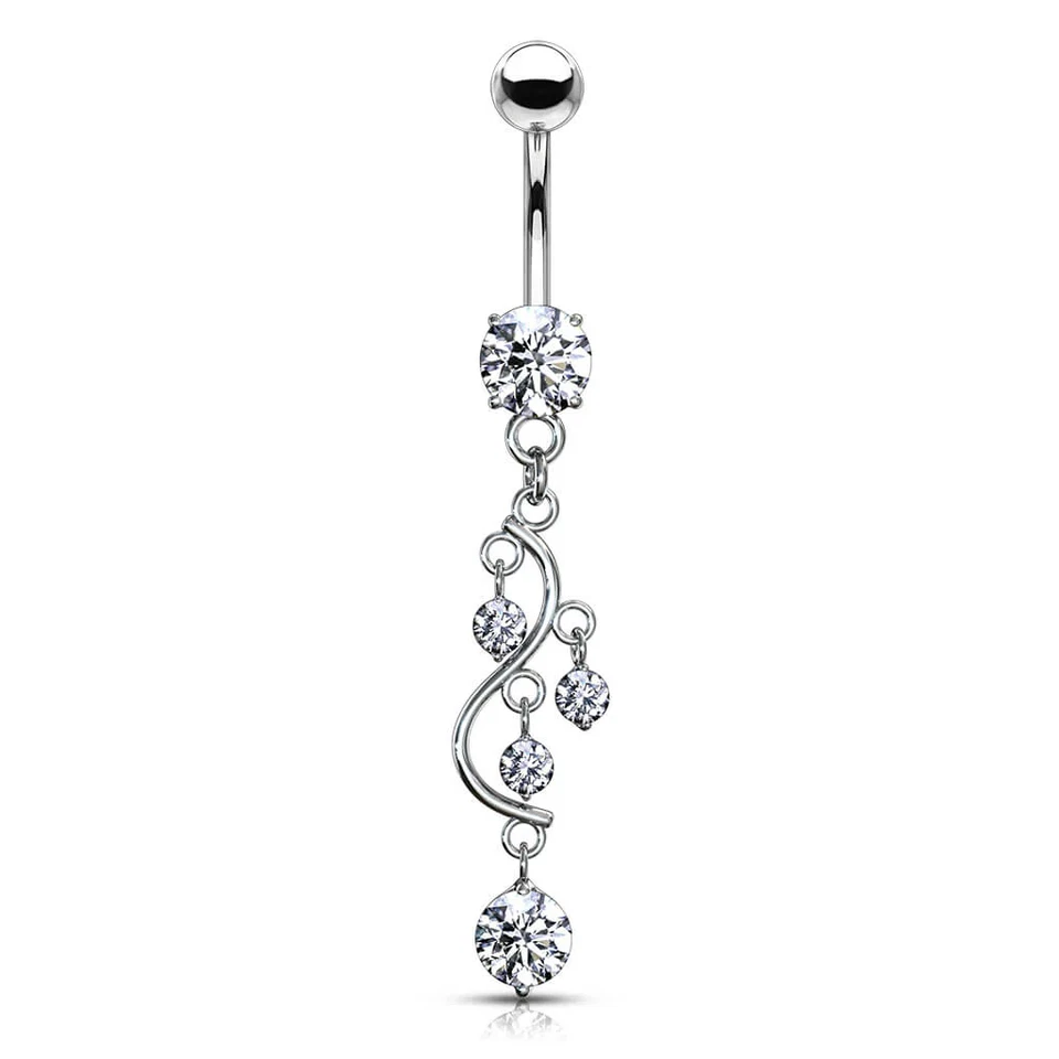 Fancy Vine Dangle Belly Button Ring 14G 316L Steel CZ Navel Piercing Jewelry - Image 3 of 4
