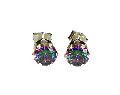 Rainbow Fire Mystic Topaz Round Sterling Silver Stud Earrings