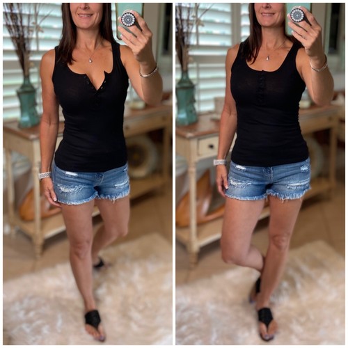 Tank Top Womens Medium Black Ribbed Fitted Summer Sleeveless Vacation Beach Sexy - Picture 8 of 9