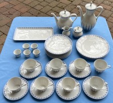 33 pc LG Breakfast / Dessert Set for 6+ Bareuther Bavaria Blue Roses Border
