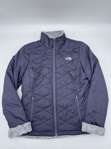 North Face Jacket Womens Medium Plum Purple Quilted Coat Faux Fur Lined Fuzz
