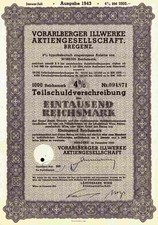 Vorarlberger ILLWERKE AG 1943 Bregencja RWE GROWAG Lorüns Wiedeń Stuttgart 1000 RM 