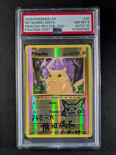 2016 Pokemon XY MITSUHIRO ARITA Signed Sketched PIKACHU 35/108 PSA 8 AUTO 10