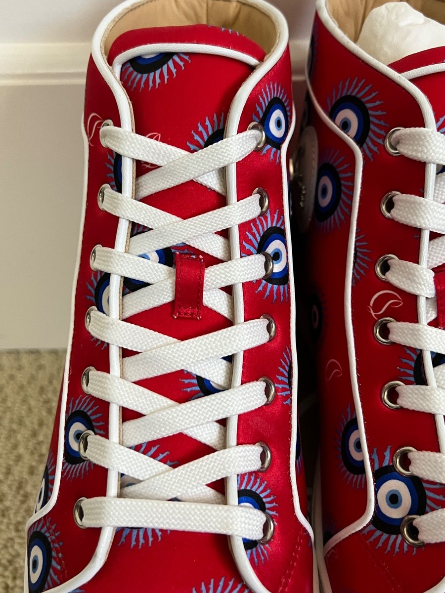 New Christian Louboutin Louis Evil Eye Red Logo Satin Low Top