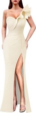 VFSHOW Ruffle One Shoulder Strap Ruched Formal Prom Wedding Maxi Dress  Small
