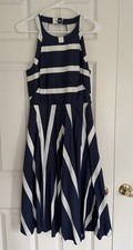 Eliza J Navy Blue & White Striped Fit And Flare Dress Midi Size 6 No Belt Worn 1