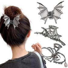 3PCS Black Spider Web Net Bat Hair Claw Clips for Women And Girls, Hiphop Metal