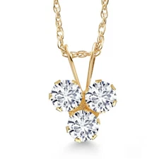 14K Yellow Gold White Lab Grown Diamond 3-Stone Pendant Necklace For Women