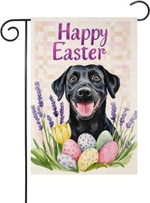 Cute Black Labrador Dog Garden Flag, Happy Easter Funny Holiday, 12x18 Inch