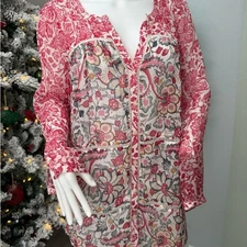 Lucky Brand Red and Cream Floral Dress Size M