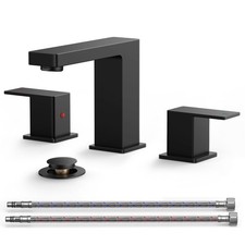 Lead-Free Matte Black Bathroom Faucet 3 Hole, Square Bathroom Sink Faucet 8 I...
