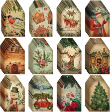 60Pcs Vintage Christmas Tags with String Holiday Gift Labels Ribbon Included