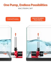 Aquarium 24V DC Water Pump;60W;1750 GPH Marine Wavemaker Return Pump w/Controlle