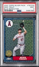 2022 TOPPS SILVER PACK 1987 CHROME PROMO BLUE REFRACTOR MIKE TROUT 96/150 PSA 9