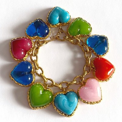 CHANEL Rarest Vintage 1993 Gripoix Glass Heart Charm Bracelet | eBay