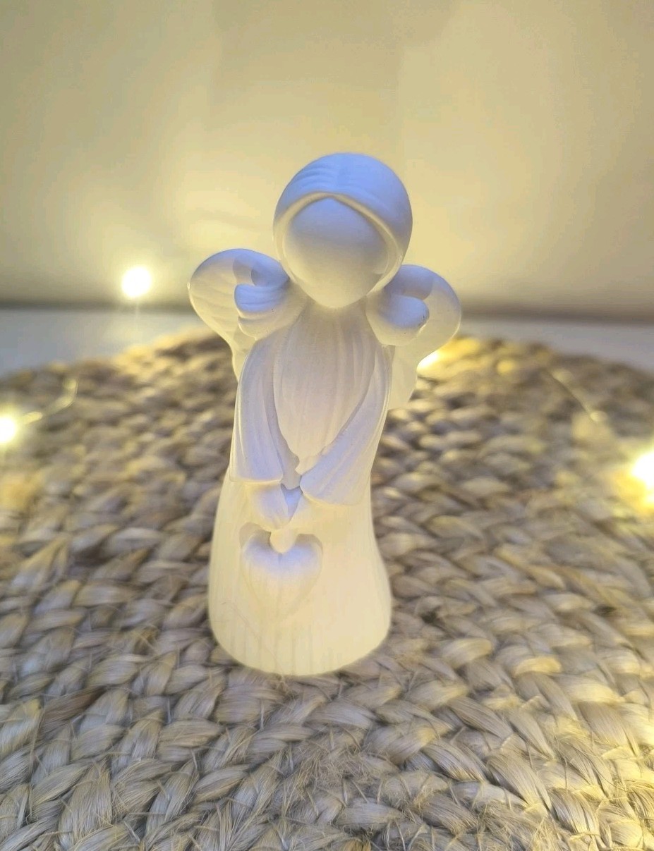 Deko Figur Schutzengel Weiß Handgemacht Süß Engel Niedlich Gusskeramik Klein