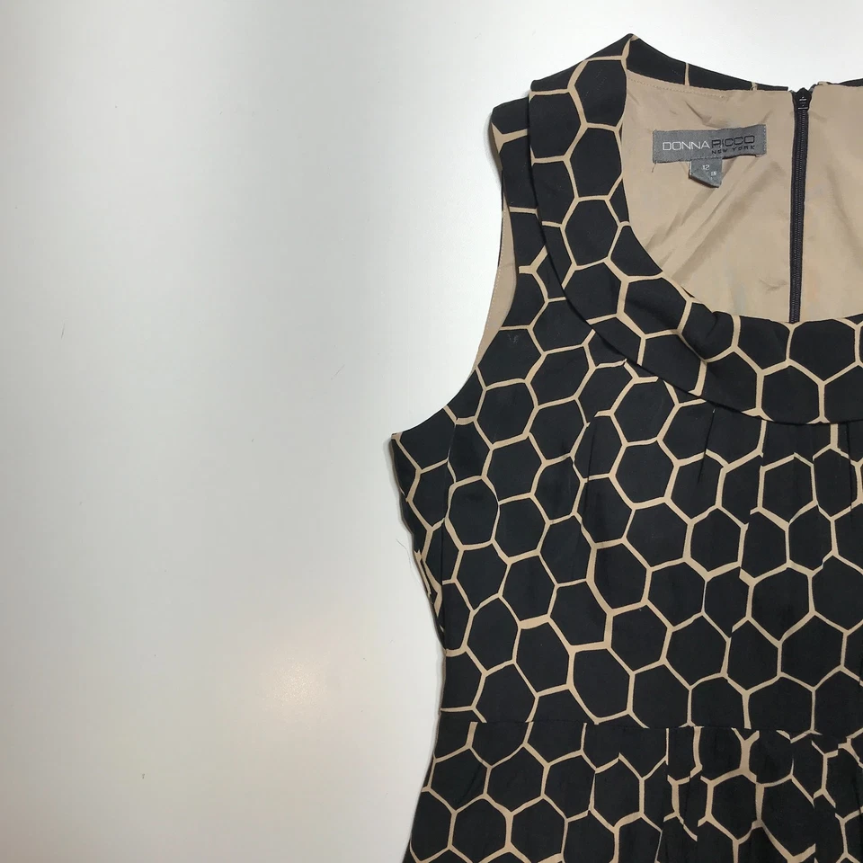 Vestido Vaina Donna Ricco Mujer Nido de Abeja Hexágono Negro Tostado Mezcla Seda Talla 12 Foto 3 de 4