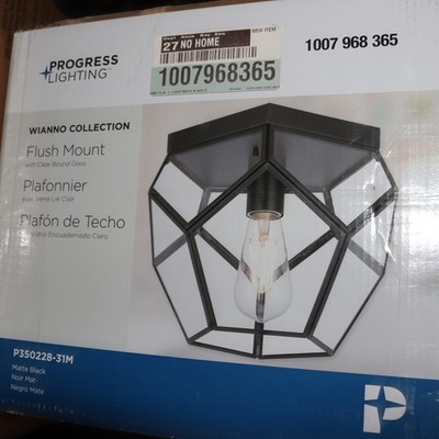 Progress Lighting 1-Light Flush Mount Ceiling Light Matte Black with Clear Glass