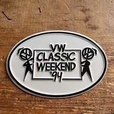 Vtg VW Guy Volkswagen Classic Weekend '94 Collectible 4.75 Metal Oval Decal Dude