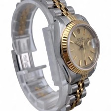 Rolex Lady Datejust 26MM 18K Yellow Gold Steel Champagne Linen Dial Watch 69173 3