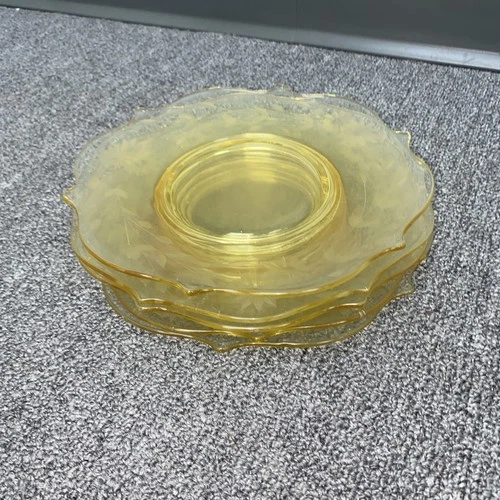 Vintage Lancaster Depression Glass Luncheon Plates Jubilee SET OF 5 Yellow