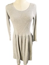 American Eagle Babydoll Gray Ribbed Knit Sweater Dress Scoop Neck Women's Sm