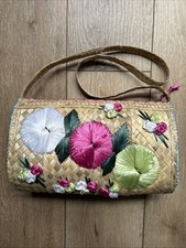 Vintage Rattan Straw Floral Purse Boho Beach