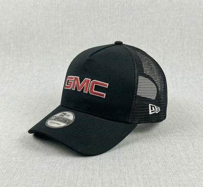 GMC Red Logo Embroidered 9FORTY Trucker Hat Black Mesh Cap Men's