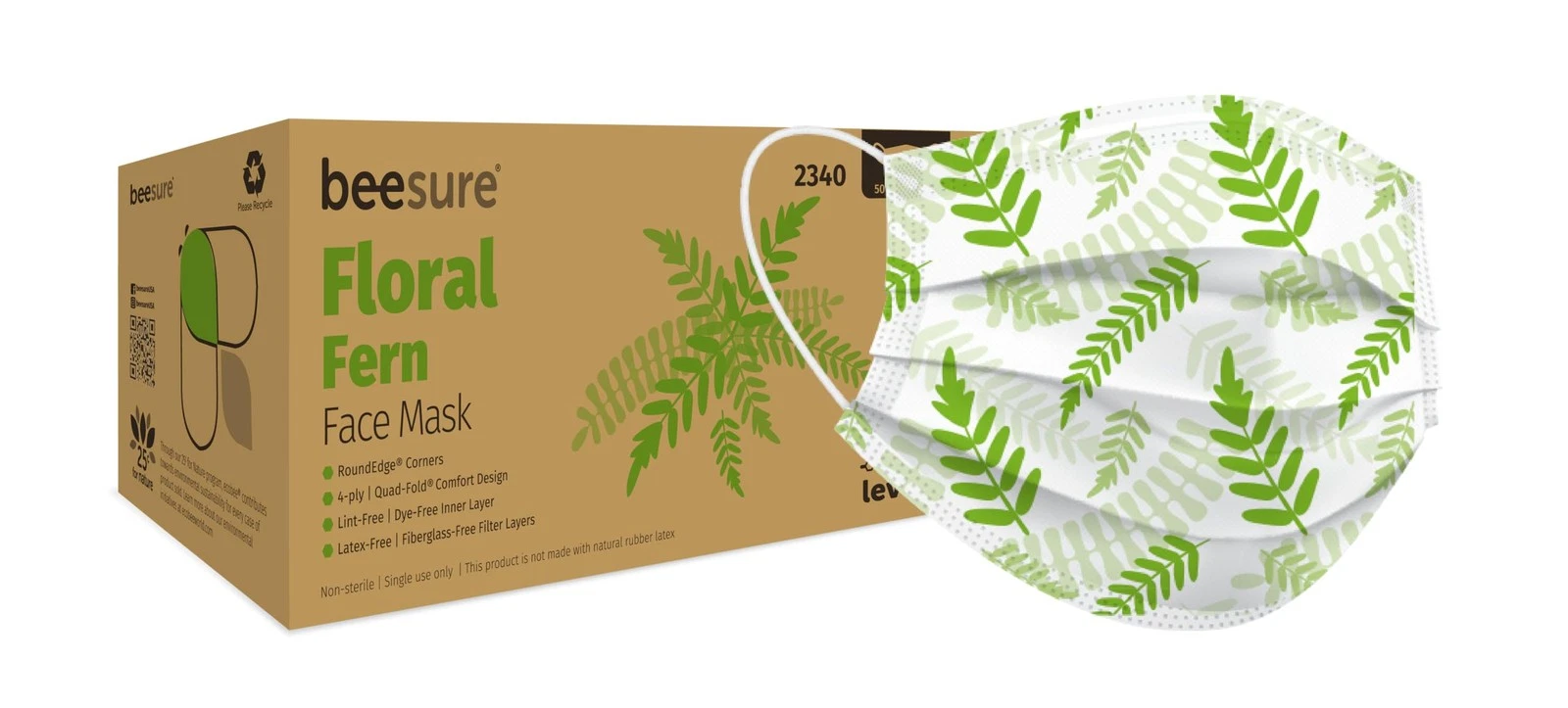 Beesure BE2340 Series BE2300 Floral Design Face Mask, Round Edge, Latex Free,...