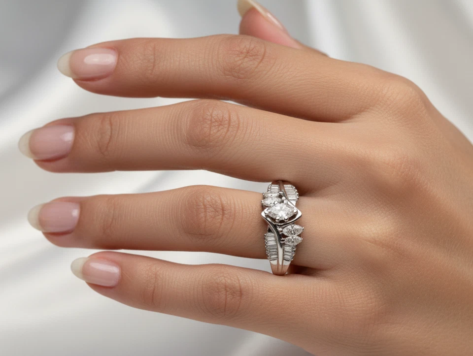 0,65 CTTW. ANILLO DE COMPROMISO DIAMANTE MARQUESA ORO BLANCO 14K  Foto 2 de 4