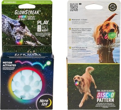 Nite Ize GlowStreak Rechargeable Waterproof LED Ball Dog Toy Motion Activated
