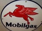 VINTAGE MOBIL MOBILGAS PEGASUS HORSE 11 3/4" PORCELAIN METAL GASOLINE & OIL SIGN