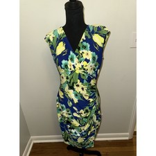 Womens Lauren Ralph Lauren Blue Green Yellow Floral Dress Size 8 Classic Fitted