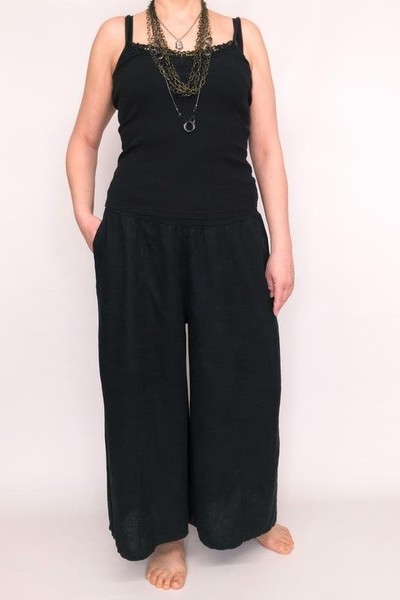 Women Roman Trousers Black Linen L