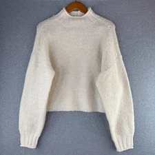American Eagle Ivory Shearling Fuzzy Long Sleeve Mock Neck Crewneck Casual M  